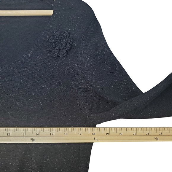 Versailles Sweater Silk Metallic Ruffle Flower Coquette Feminine Black Gold (M) - Picture 6 of 8